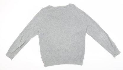 Nigel Hall Womens Grey Round Neck Striped Cotton Pullover Jumper Size M