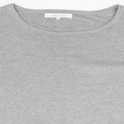 Nigel Hall Womens Grey Round Neck Striped Cotton Pullover Jumper Size M