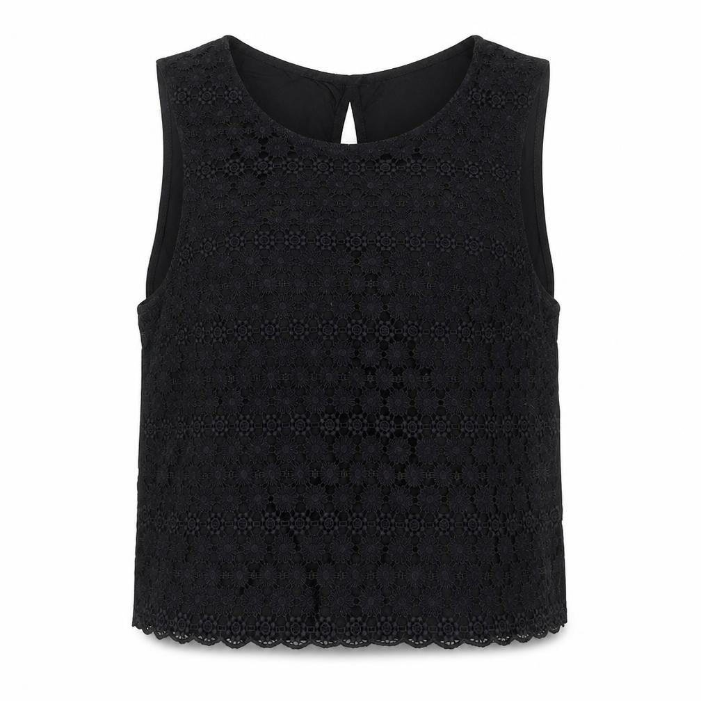 Divided Womens Black Floral Cotton Basic Tank Size 12 Round Neck