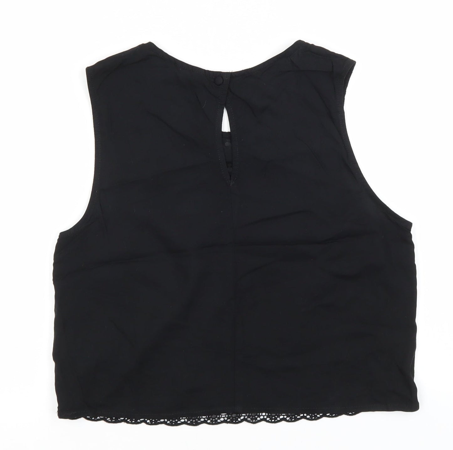 Divided Womens Black Floral Cotton Basic Tank Size 12 Round Neck