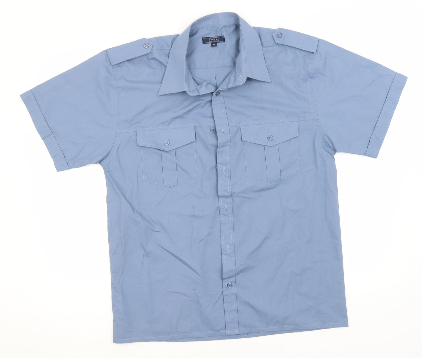 Easy Mens Blue  Polyester  Button-Up Size M Collared