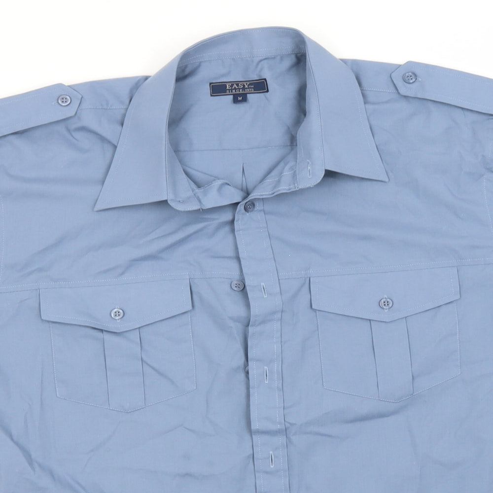 Easy Mens Blue  Polyester  Button-Up Size M Collared