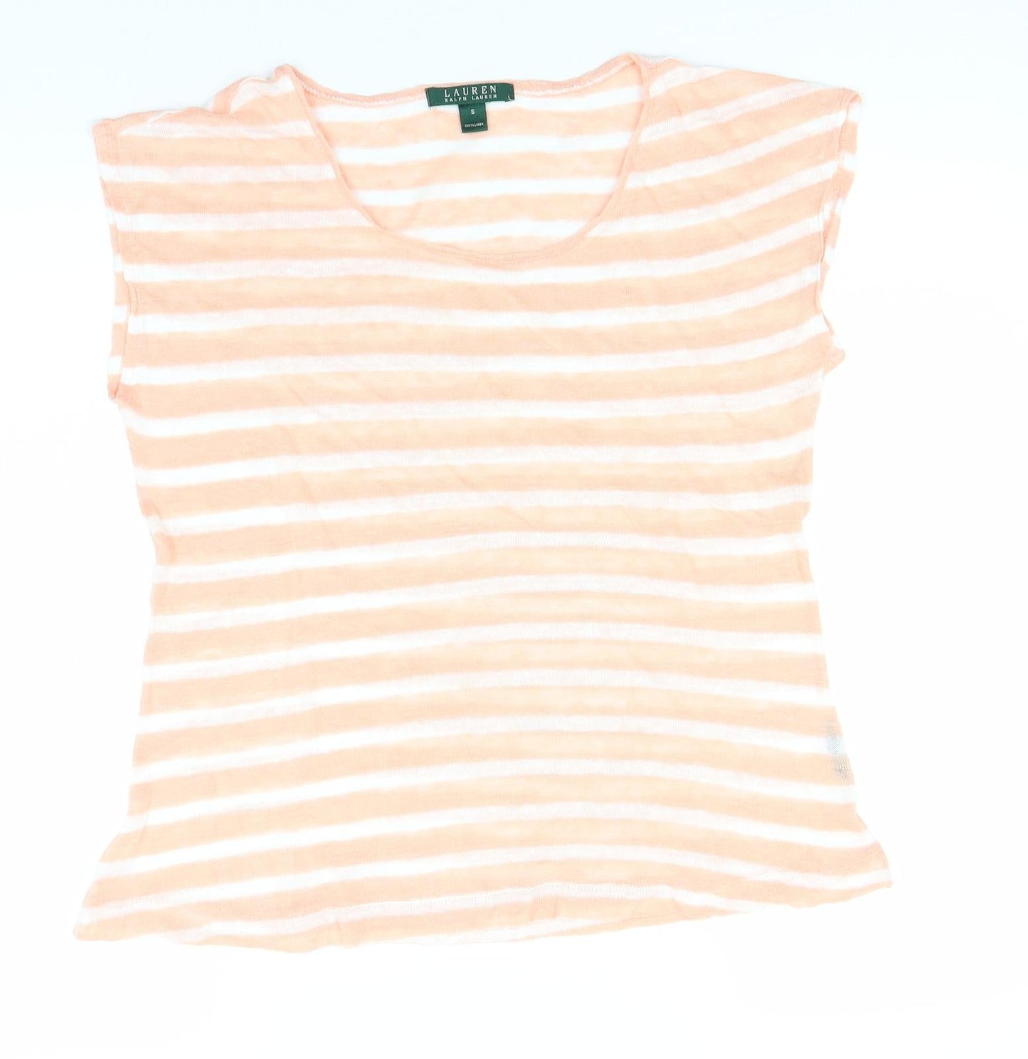 Lauren Womens Pink Striped Cotton Basic Tank Size S Round Neck