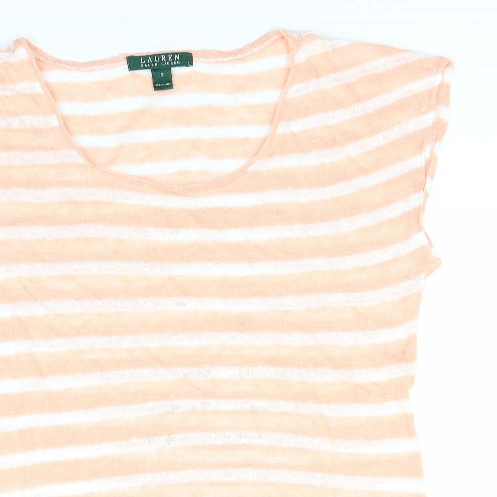 Lauren Womens Pink Striped Cotton Basic Tank Size S Round Neck