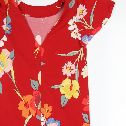 Next Womens Red Floral Polyester Shift  Size 10  Boat Neck