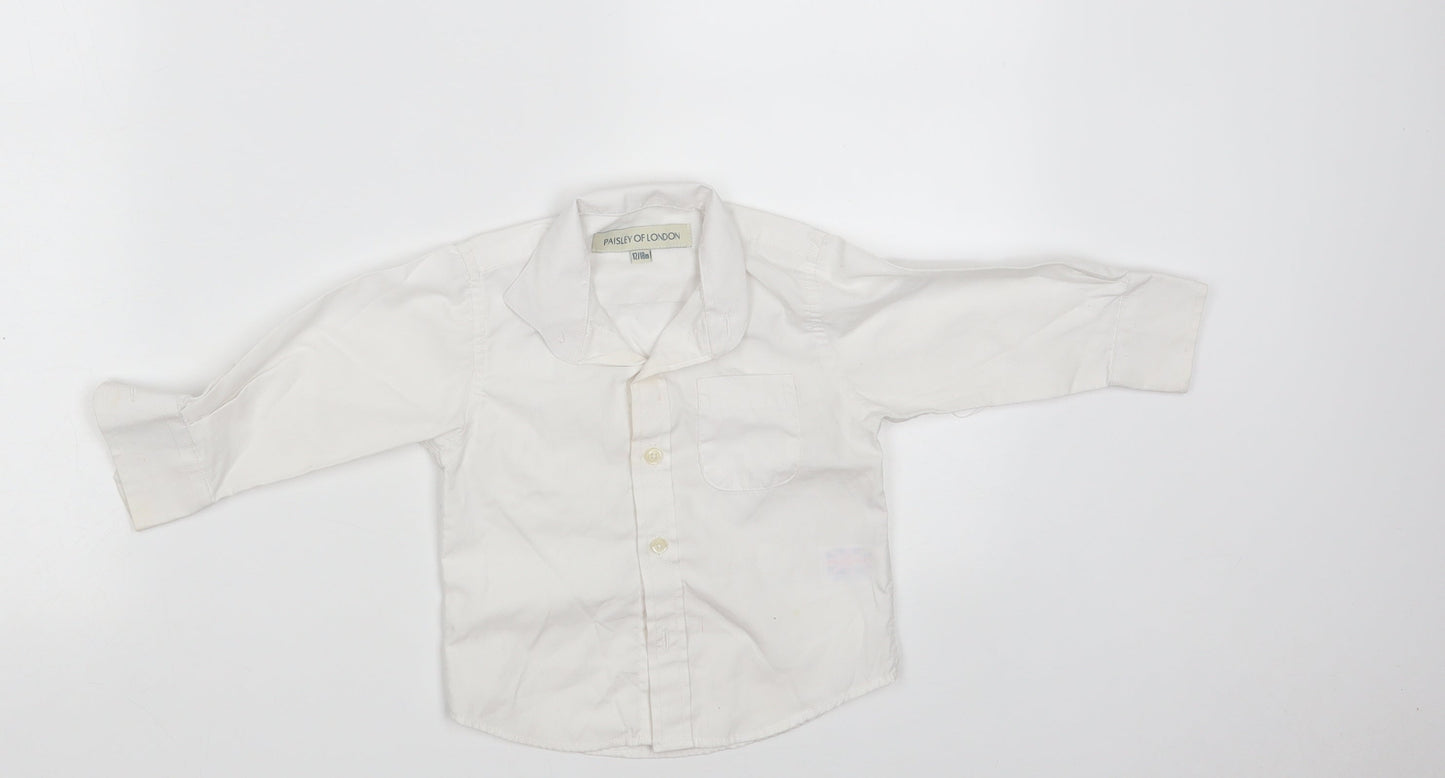 Paisely of London Boys White  Polyester Basic Button-Up Size 12-18 Months Collared Button