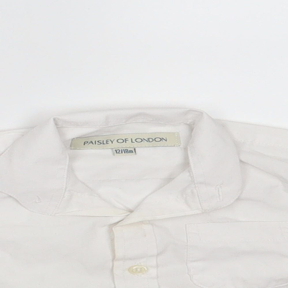 Paisely of London Boys White  Polyester Basic Button-Up Size 12-18 Months Collared Button
