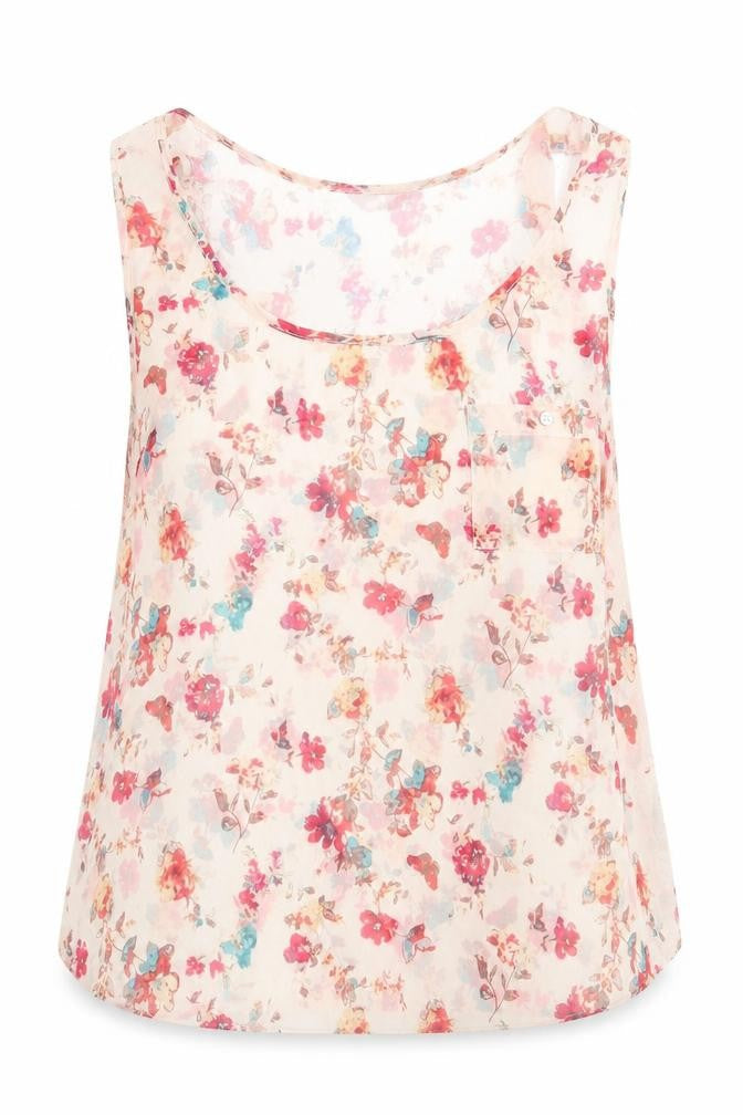 Internacionale Womens Pink Floral Polyester Basic Blouse Size 14 Round Neck