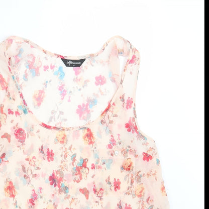 Internacionale Womens Pink Floral Polyester Basic Blouse Size 14 Round Neck