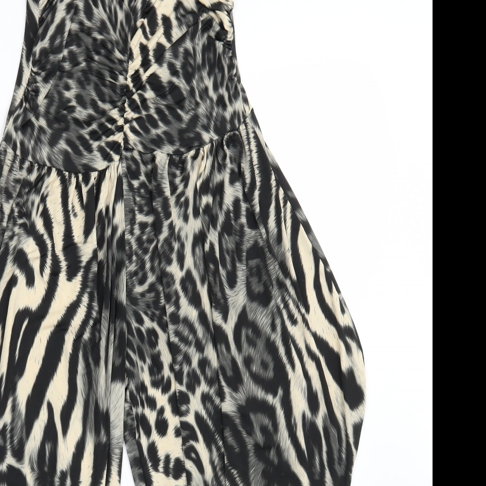 Preworn Womens Black Animal Print Viscose Carrot Trousers Size 26 in L23 in Regular