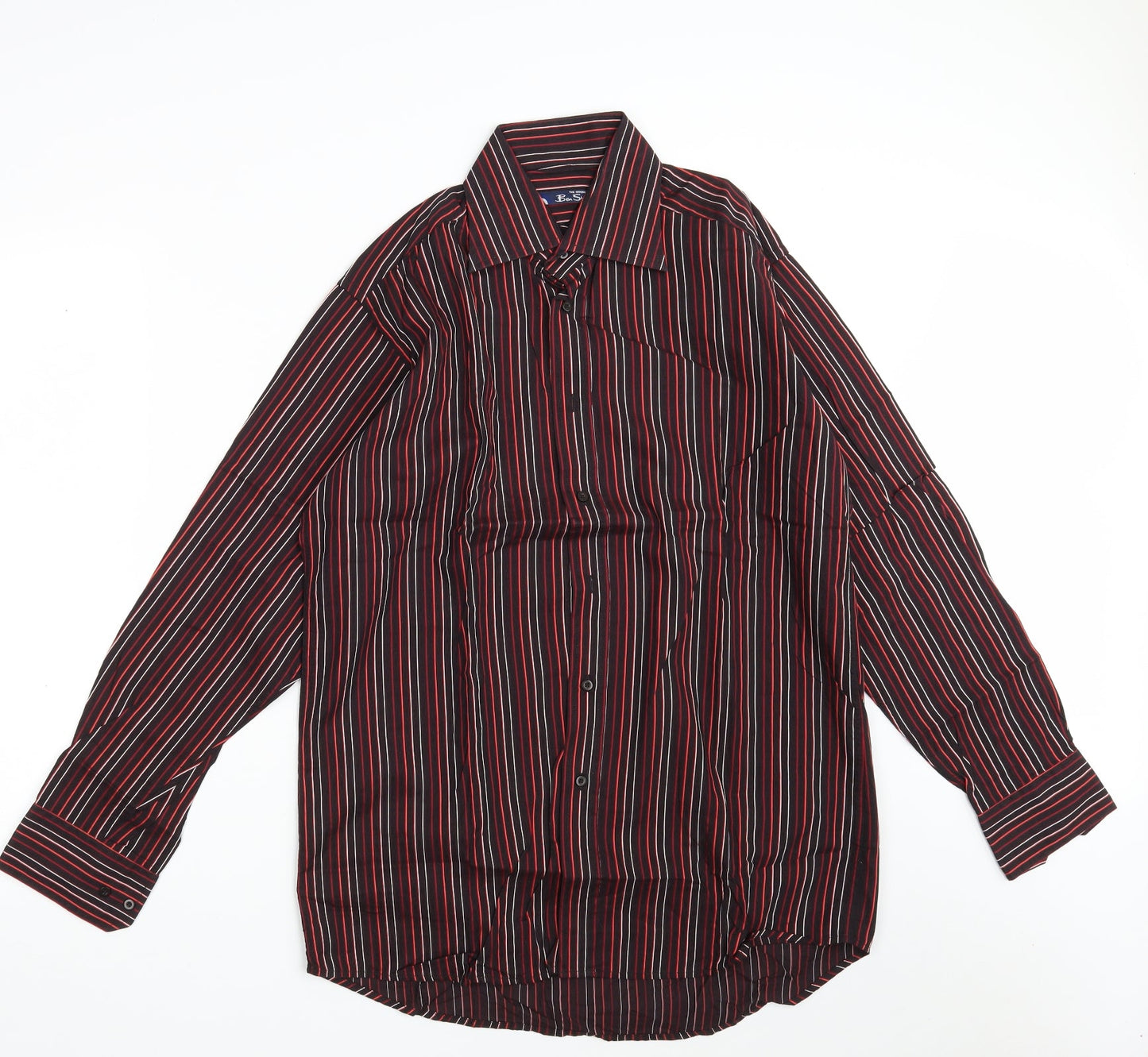 Ben Sherman Mens Multicoloured Striped Cotton  Button-Up Size 15 Collared Button