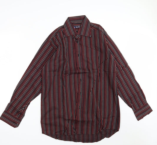 Ben Sherman Mens Multicoloured Striped Cotton  Button-Up Size 15 Collared Button