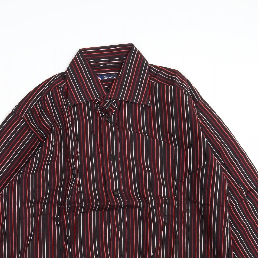 Ben Sherman Mens Multicoloured Striped Cotton  Button-Up Size 15 Collared Button