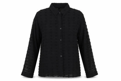Preworn Womens Black Polka Dot Polyester Basic Button-Up Size L Collared