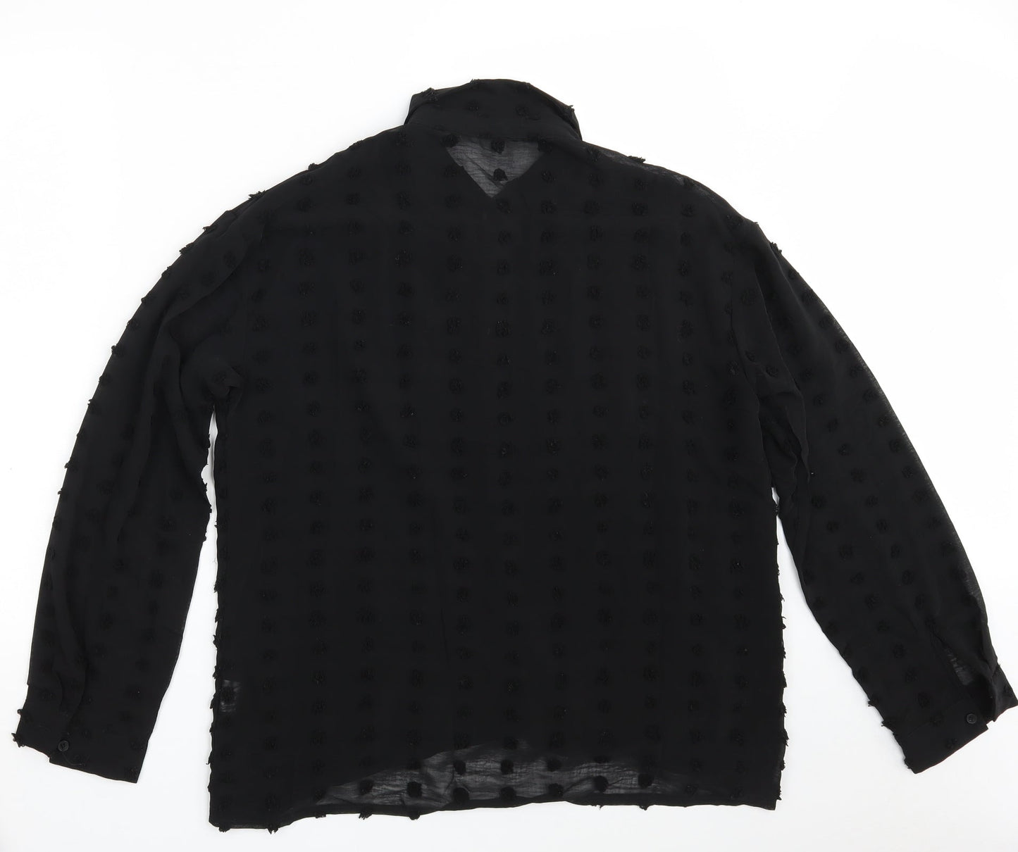 Preworn Womens Black Polka Dot Polyester Basic Button-Up Size L Collared