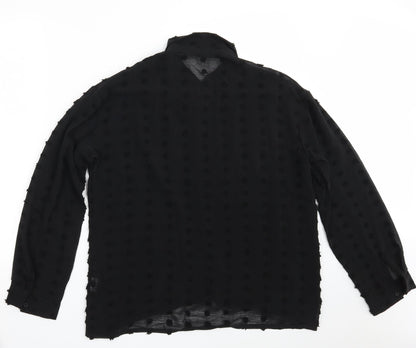 Preworn Womens Black Polka Dot Polyester Basic Button-Up Size L Collared