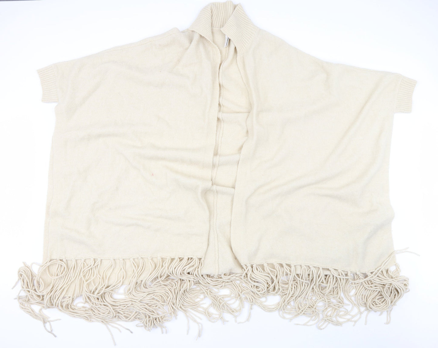 Riva Womens Beige Collared  Acrylic Cape Jumper Size S