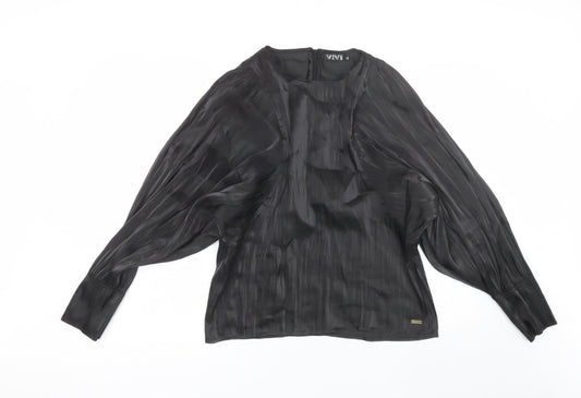 VIVI Womens Black  Polyester Basic Blouse Size XL Round Neck