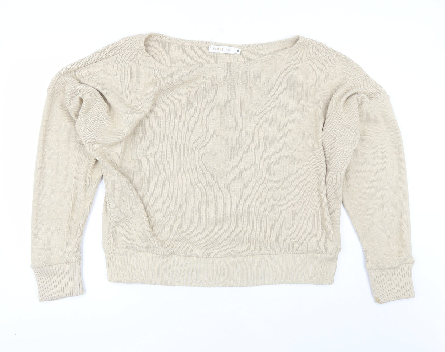 Femme Luxe Womens Beige Round Neck  Acrylic Pullover Jumper Size M