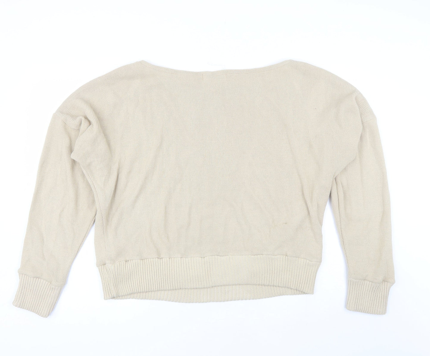 Femme Luxe Womens Beige Round Neck  Acrylic Pullover Jumper Size M