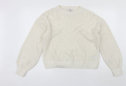 Next Womens White Round Neck  Acrylic Pullover Jumper Size S