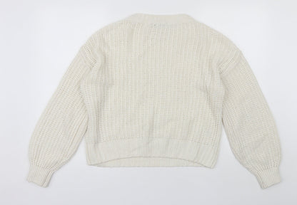 Next Womens White Round Neck  Acrylic Pullover Jumper Size S
