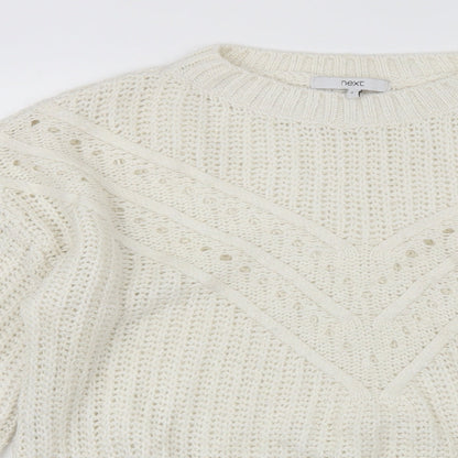 Next Womens White Round Neck  Acrylic Pullover Jumper Size S