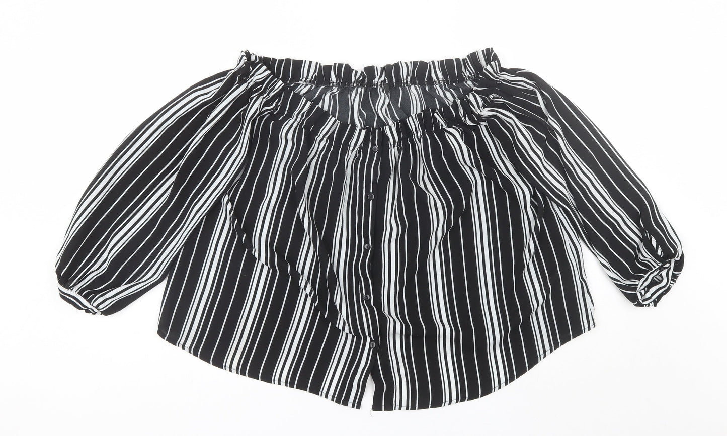 Cameo Rose Womens Black Striped Polyester Basic Blouse Size 16 Off the Shoulder