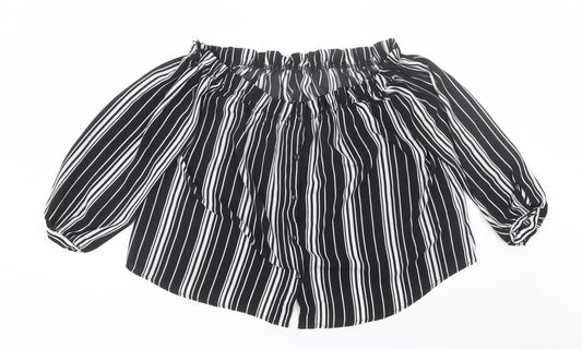 Cameo Rose Womens Black Striped Polyester Basic Blouse Size 16 Off the Shoulder