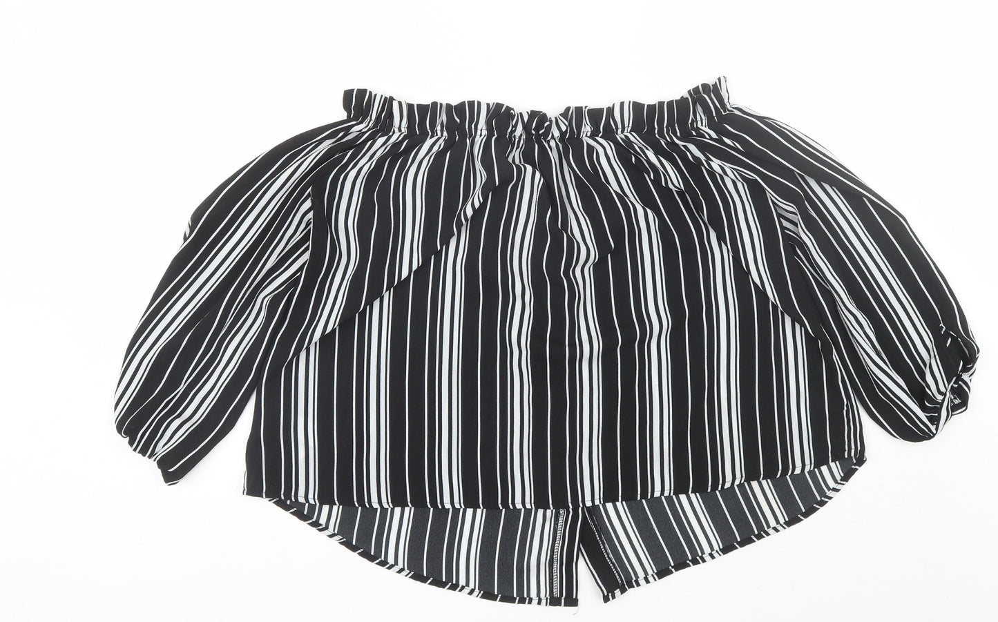 Cameo Rose Womens Black Striped Polyester Basic Blouse Size 16 Off the Shoulder