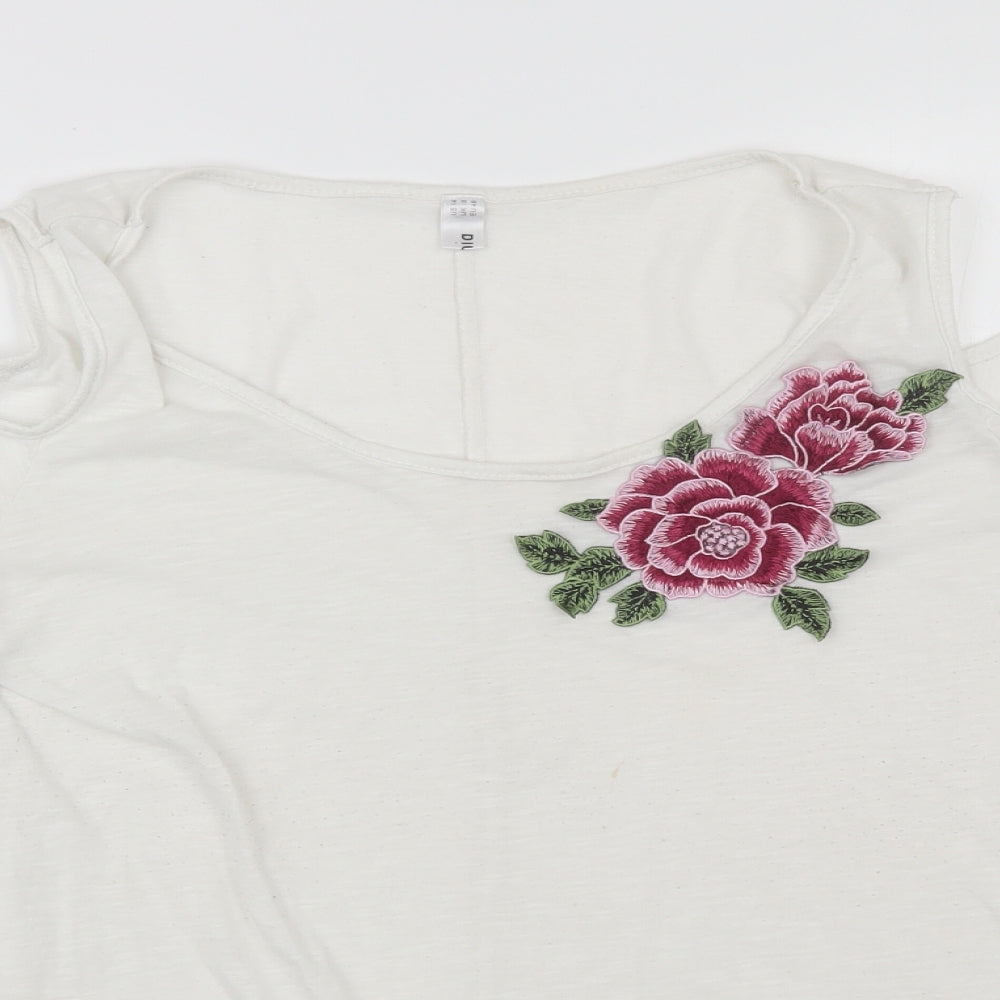 Nextmia Womens White  Polyester Blend Basic Blouse Size 14 Round Neck