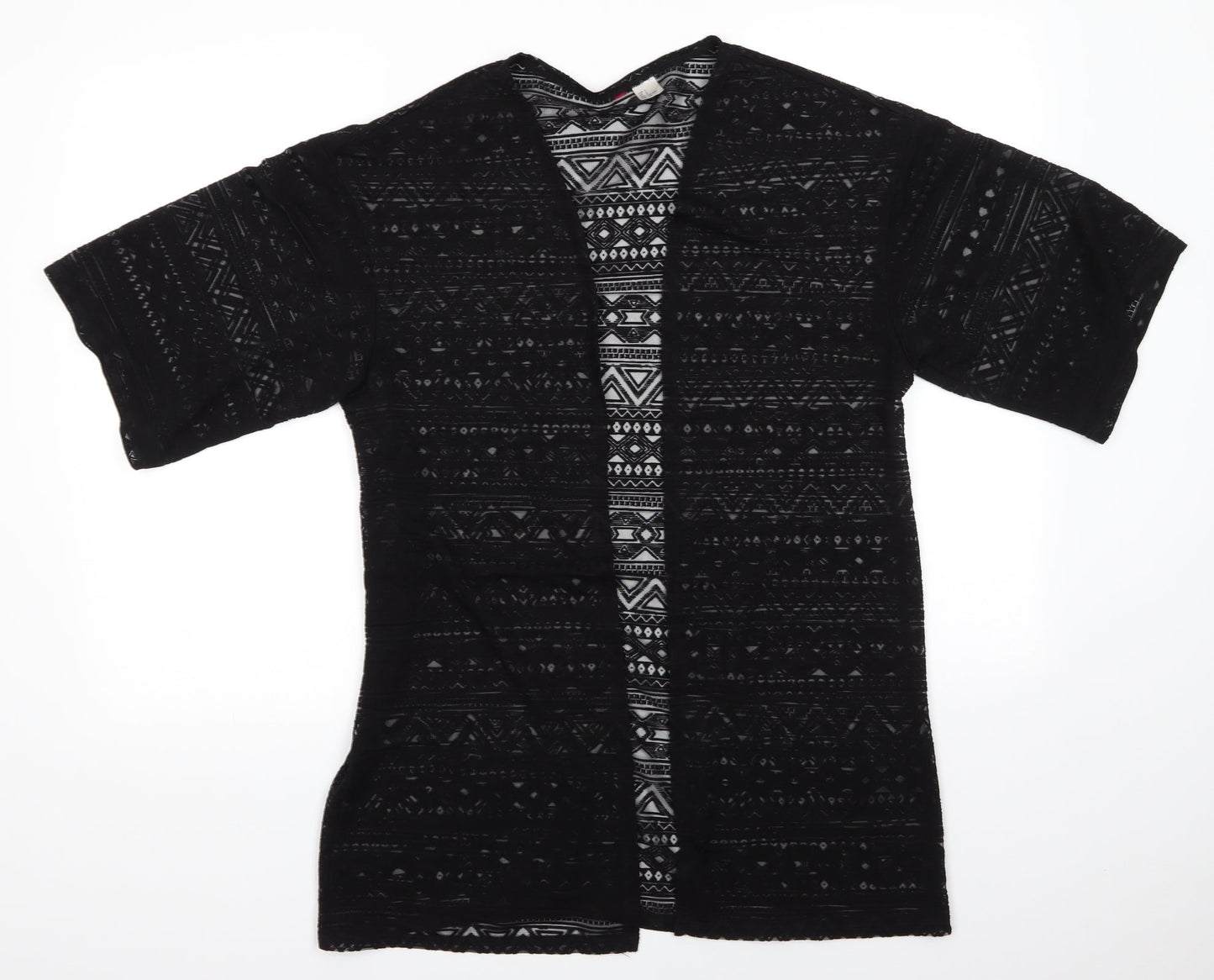 Preworn Womens Black Geometric Viscose Basic Blouse Size 6 V-Neck - Overshirt Jacket