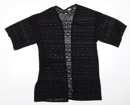 Preworn Womens Black Geometric Viscose Basic Blouse Size 6 V-Neck - Overshirt Jacket
