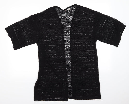 Preworn Womens Black Geometric Viscose Basic Blouse Size 6 V-Neck - Overshirt Jacket