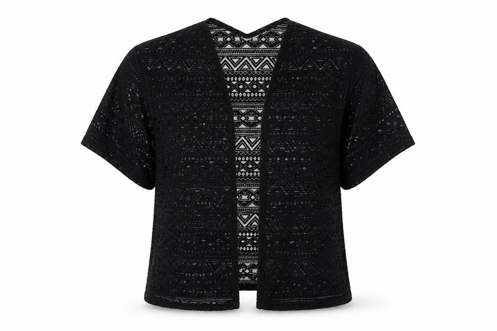 Preworn Womens Black Geometric Viscose Basic Blouse Size 6 V-Neck - Overshirt Jacket