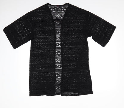 Preworn Womens Black Geometric Viscose Basic Blouse Size 6 V-Neck - Overshirt Jacket