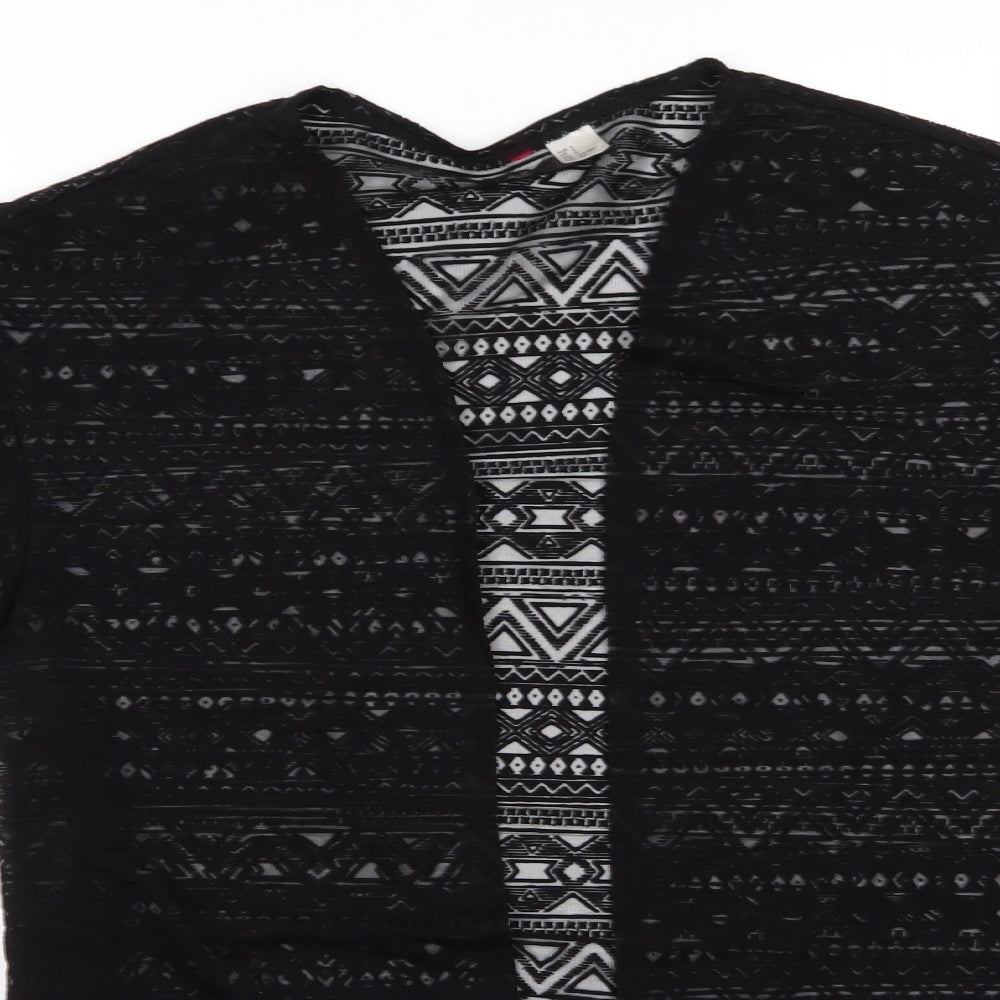 Preworn Womens Black Geometric Viscose Basic Blouse Size 6 V-Neck - Overshirt Jacket
