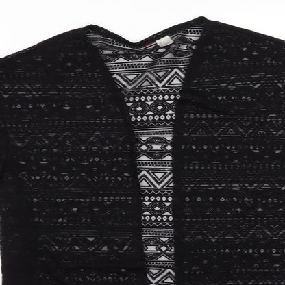 Preworn Womens Black Geometric Viscose Basic Blouse Size 6 V-Neck - Overshirt Jacket
