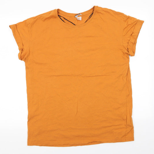 Divided Womens Gold  Cotton Basic T-Shirt Size L Round Neck