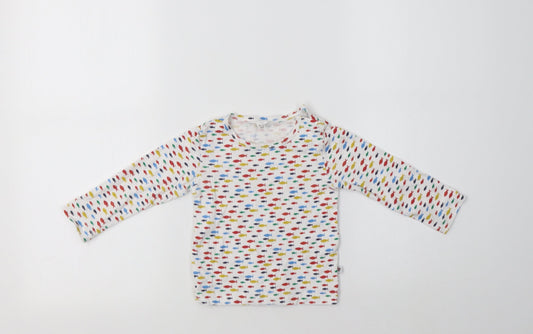 Lollidays Baby White Geometric Cotton Basic T-Shirt Size 6-9 Months Crew Neck