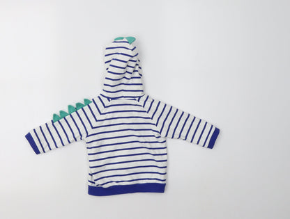 Preloved M&S Baby White Striped Cotton Basic T-Shirt Size 3-6 Months High Neck - Back