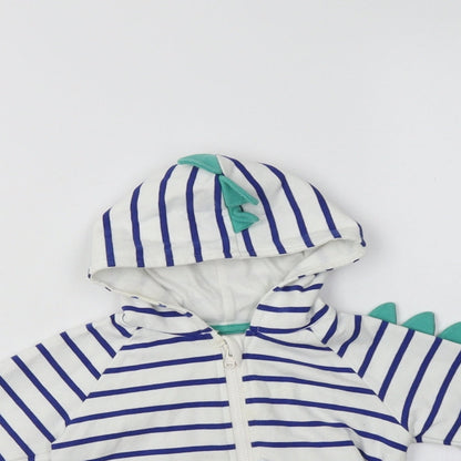 Preloved M&S Baby White Striped Cotton Basic T-Shirt Size 3-6 Months High Neck - Detail