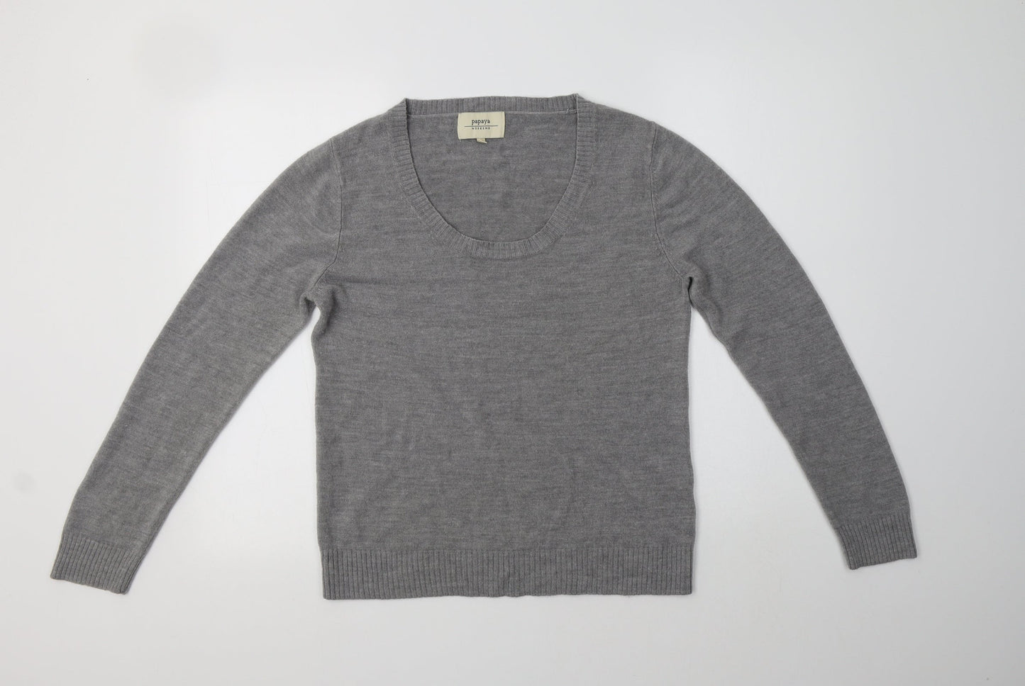 Papaya Womens Grey Scoop Neck  Acrylic Pullover Jumper Size 14