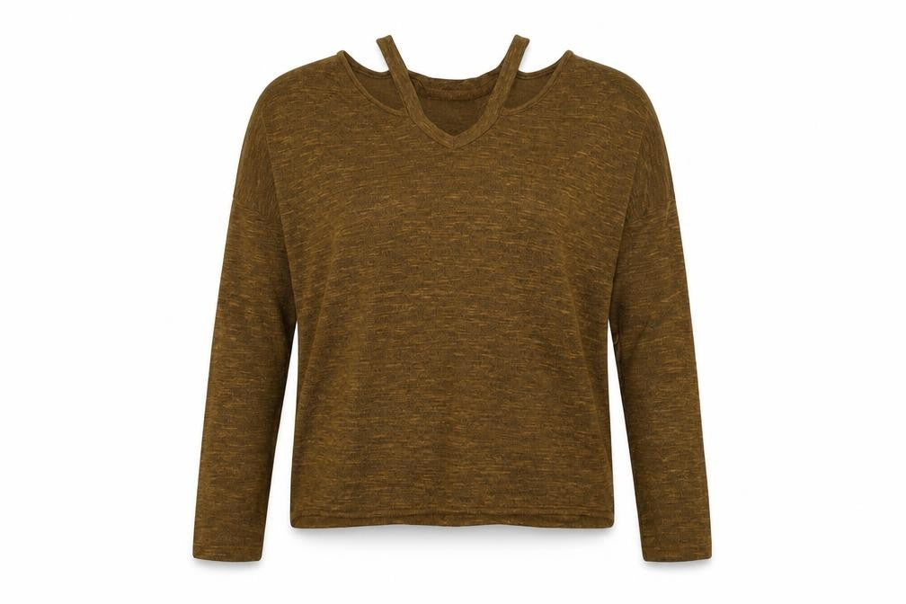 New Look Womens Brown V-Neck  Viscose Pullover Jumper Size S