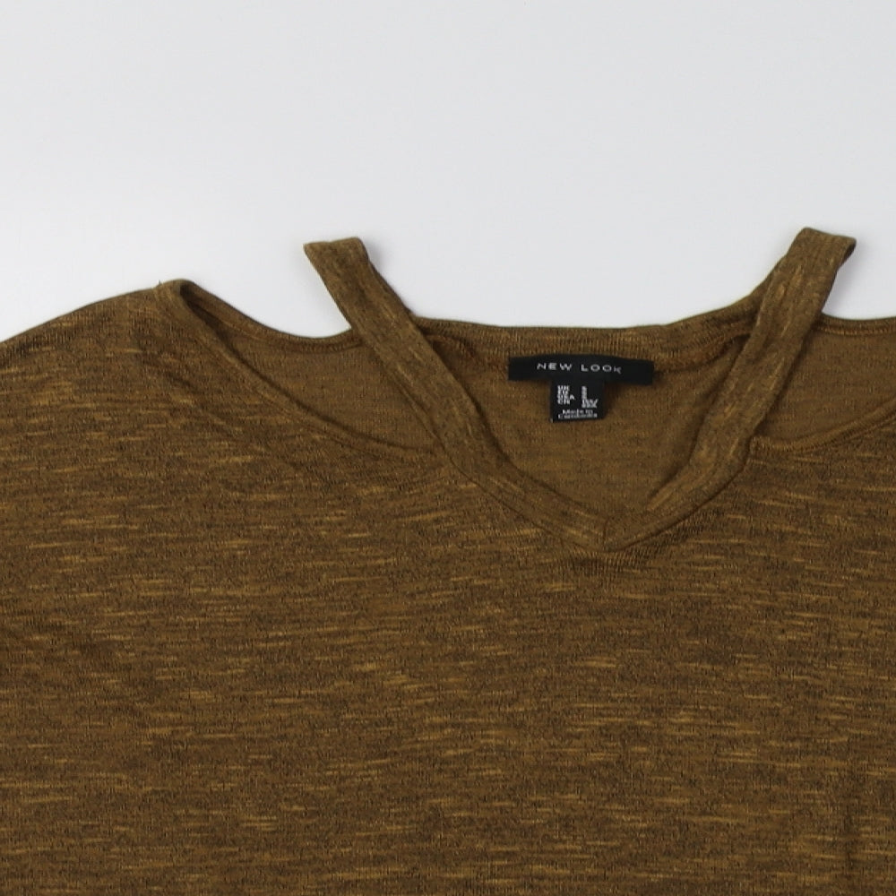 New Look Womens Brown V-Neck  Viscose Pullover Jumper Size S
