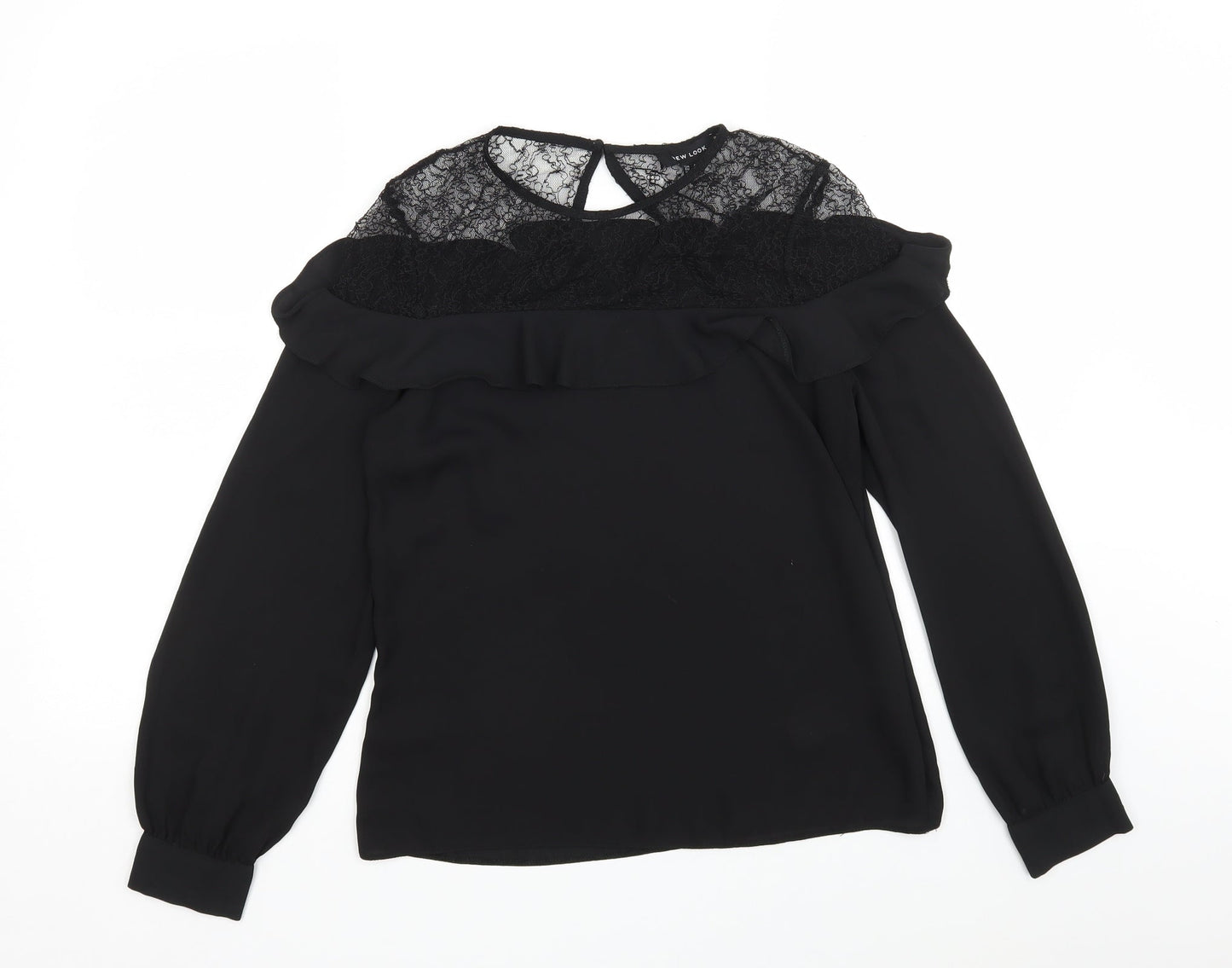 New Look Womens Black  Nylon Basic Blouse Size 8 Round Neck
