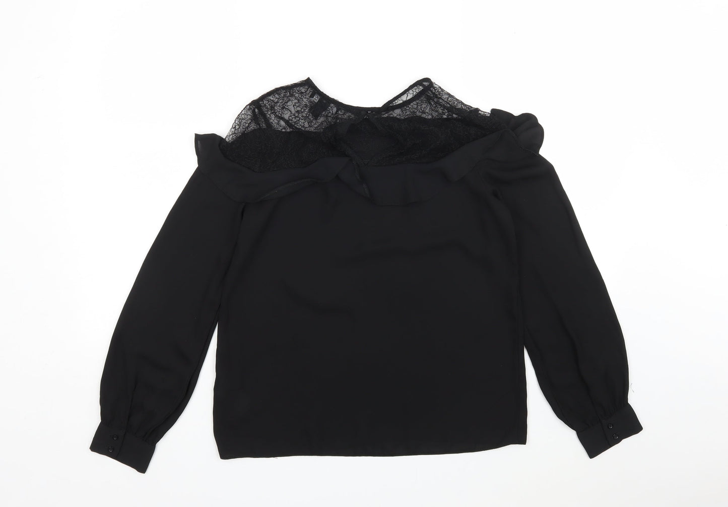 New Look Womens Black  Nylon Basic Blouse Size 8 Round Neck