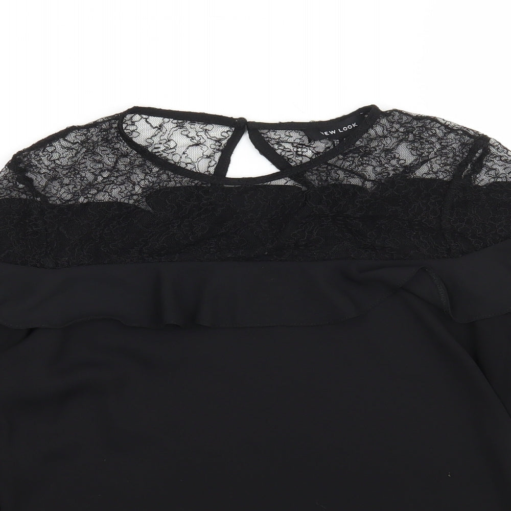 New Look Womens Black  Nylon Basic Blouse Size 8 Round Neck