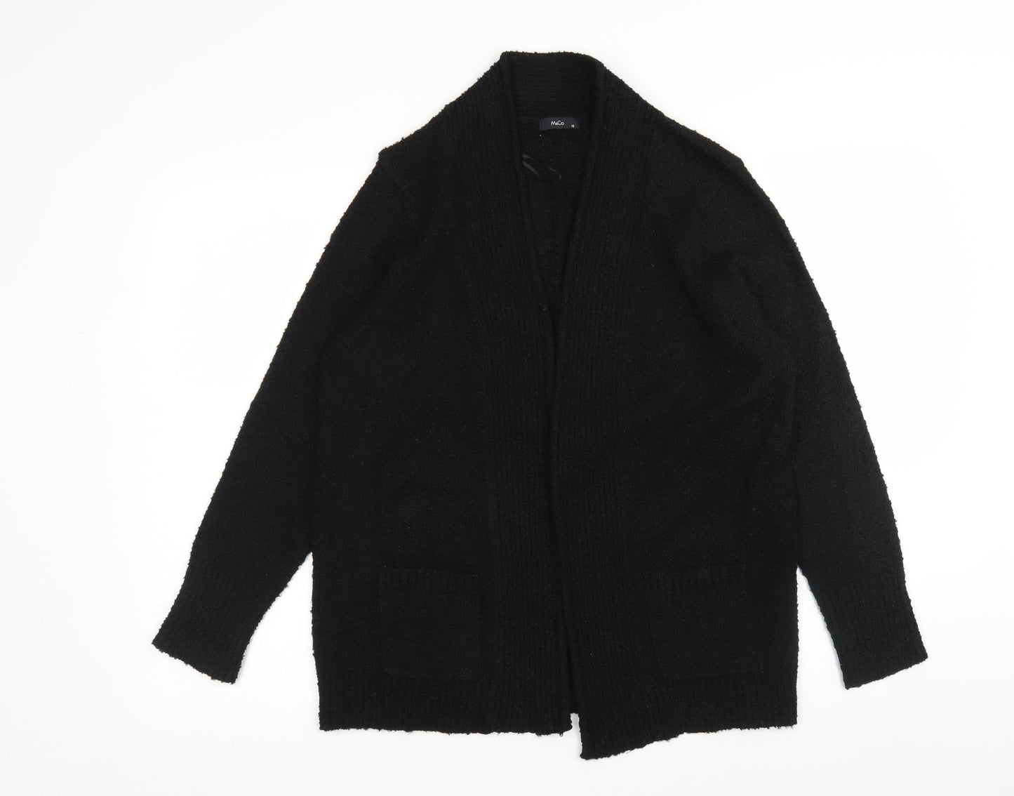 M&Co Womens Black V-Neck  Acrylic Wrap Jumper Size 16