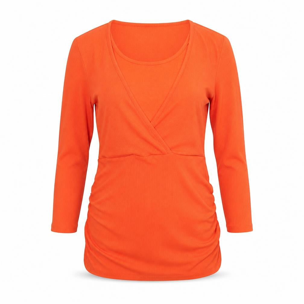 Blooming Marvellous Womens Orange  Polyester Basic Blouse Size S Round Neck